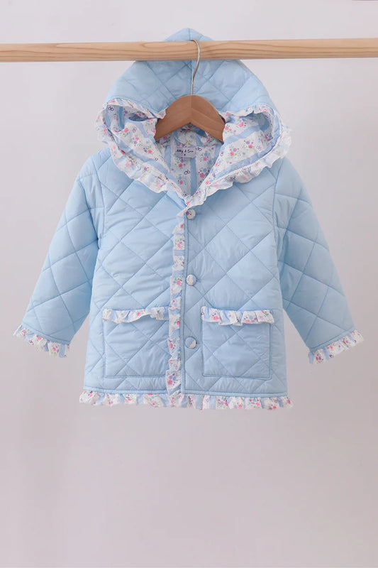 Blue Quilted Jacket with Floral Detail